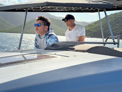 a man sitting on a boat